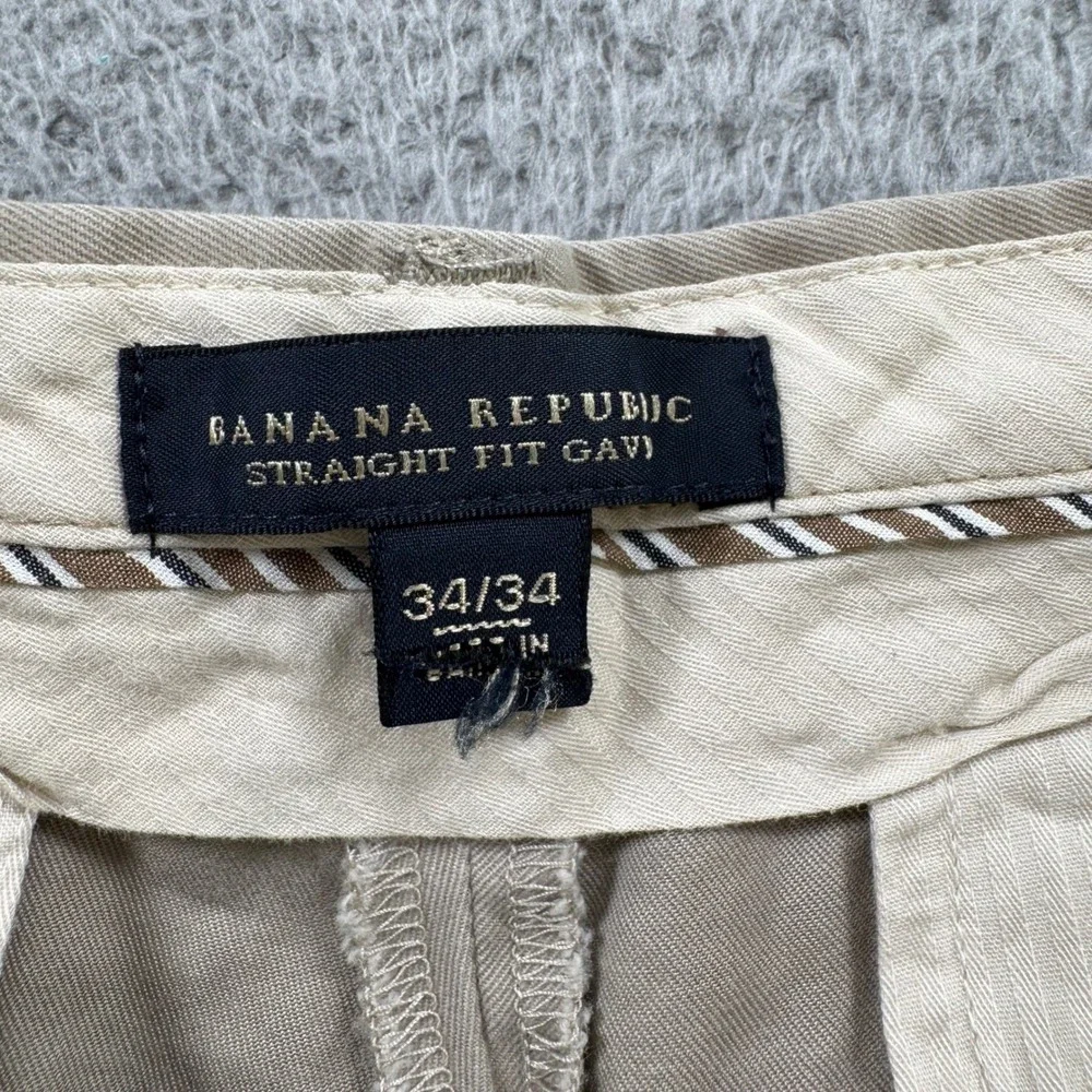 Banana‎ Republic Straight Fit Gavin Khaki Chino Pants Mens 34x34 Tan 100% Cotton
